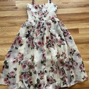 Tropical rose print floral dress